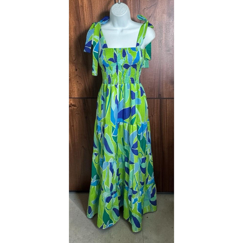 Colorful Print Maxi Sun Dress Sz Medium Smocked Tiered Sleeveless Summer Flowy - Picture 7 of 9